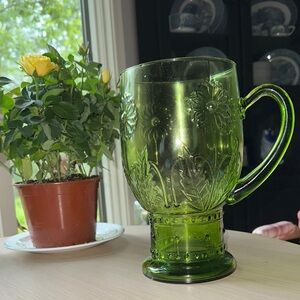 Anthropology Green Presses Glass Pitcher